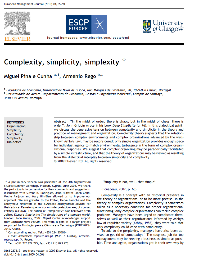 ترجمه مقاله (Complexity, simplicity, simplexity (Miguel Pina e Cunha, Arme´nio Rego