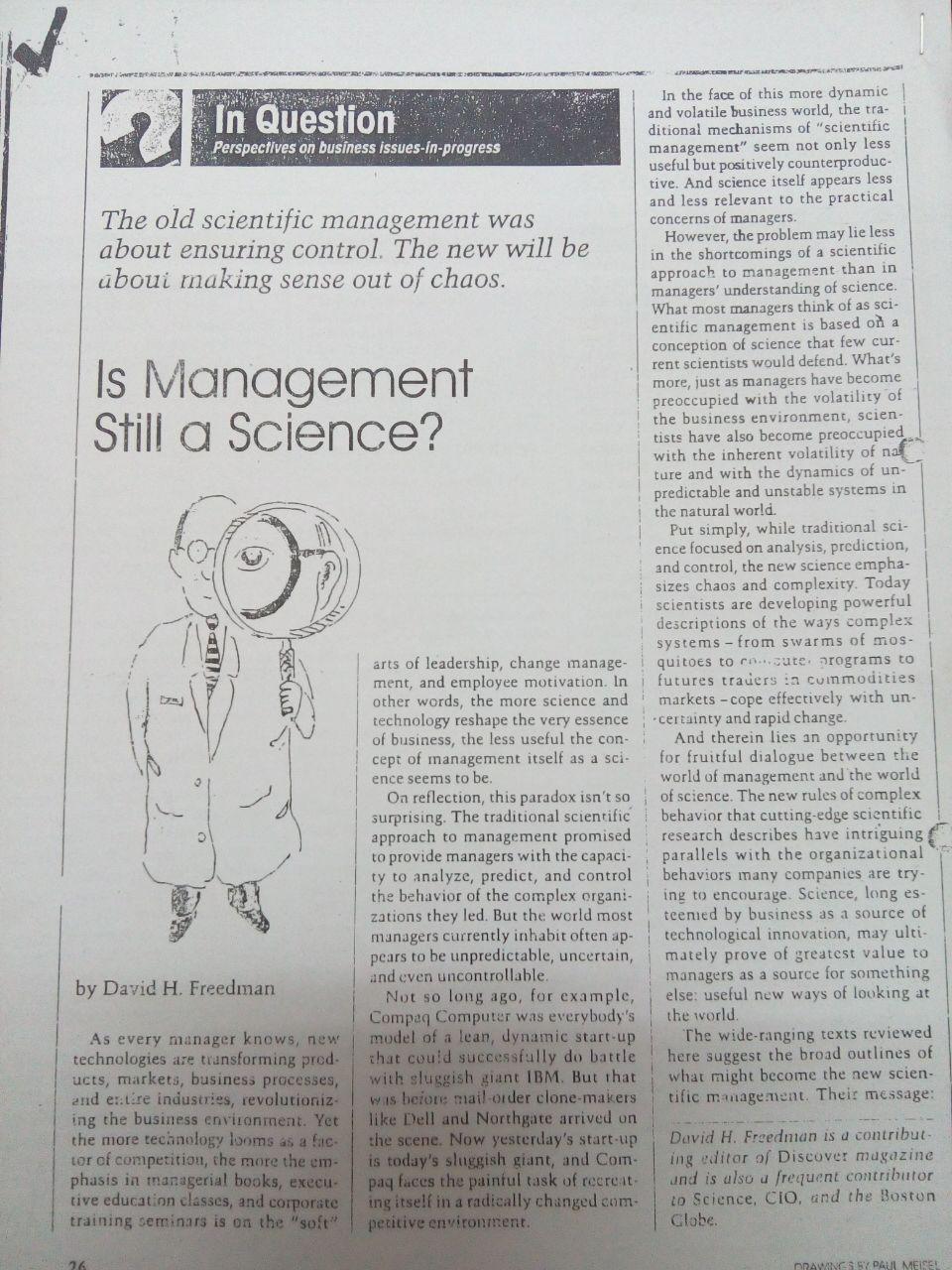 ترجمه مقاله Is management still a science? By David H Freedman